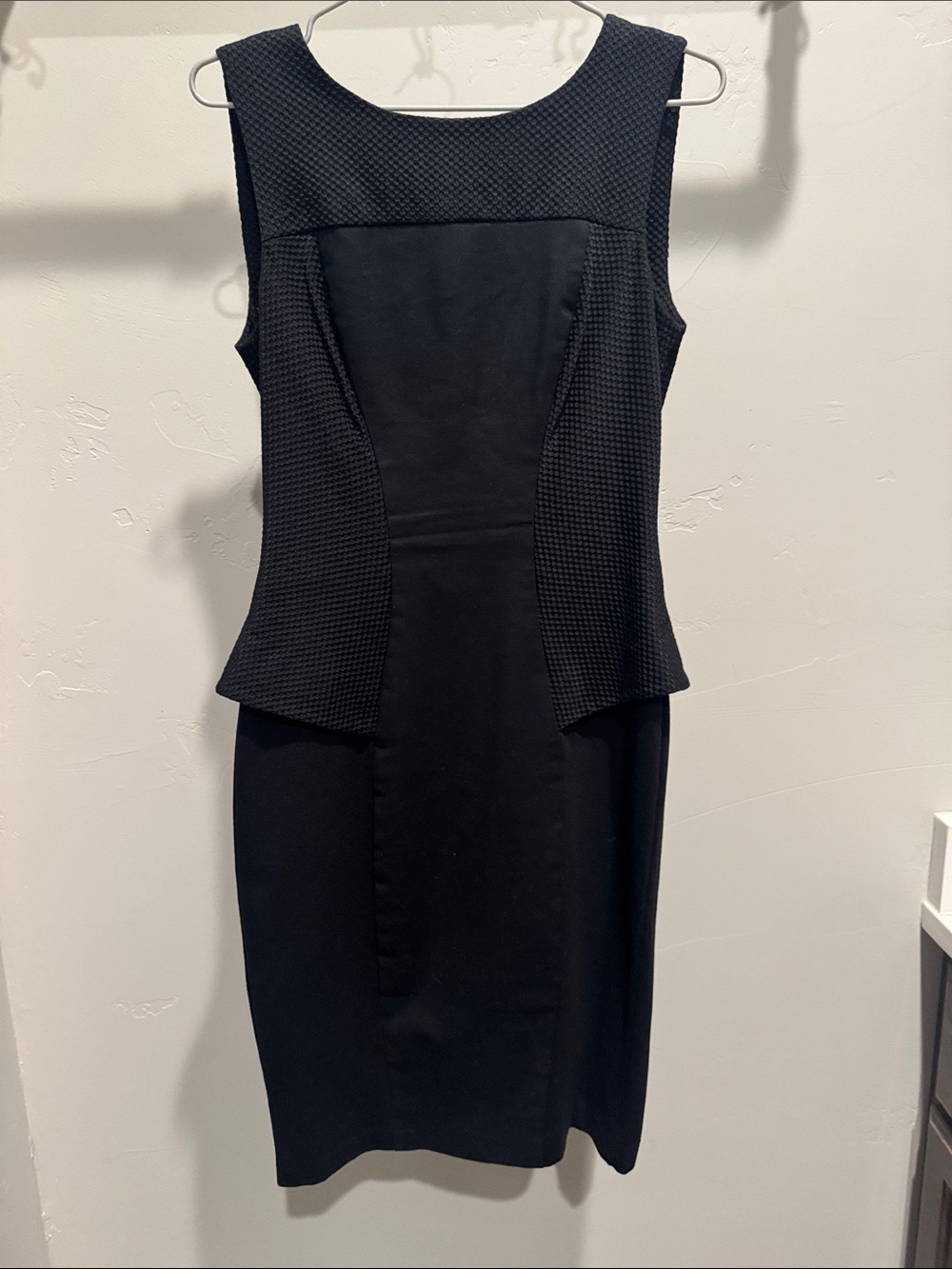 Ted Baker Black Textured Paneled Peplum Midi Dress